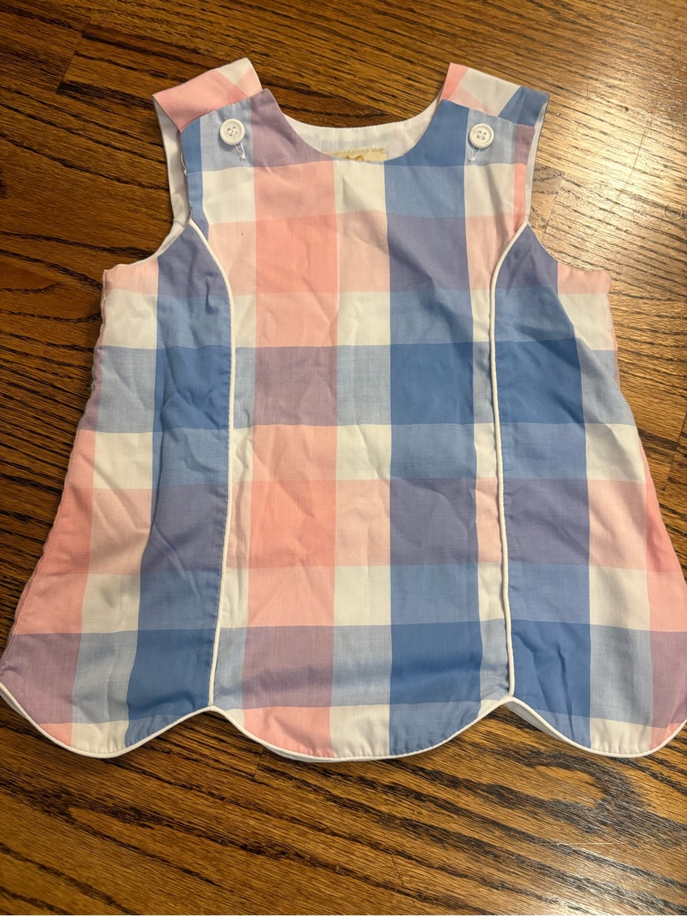 Beaufort Bonnet Girls Pastel Pink & Blue Check Scalloped Dress